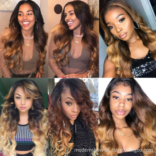 Two Tone Ombre Colored Lace Frontal Wig, Full Cuticles Aligned Virgin Human Hair Body Wave Lace Front Human Hair Wigs